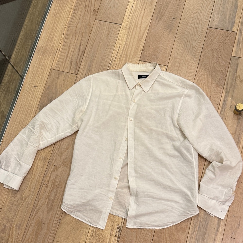 Theory Cream Linen Button Down Shirt